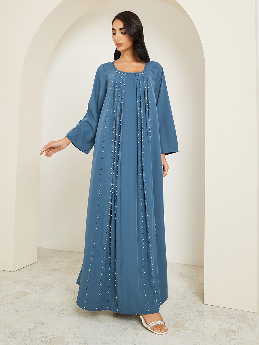 Women Teal Pearl Embellished Jalabiya