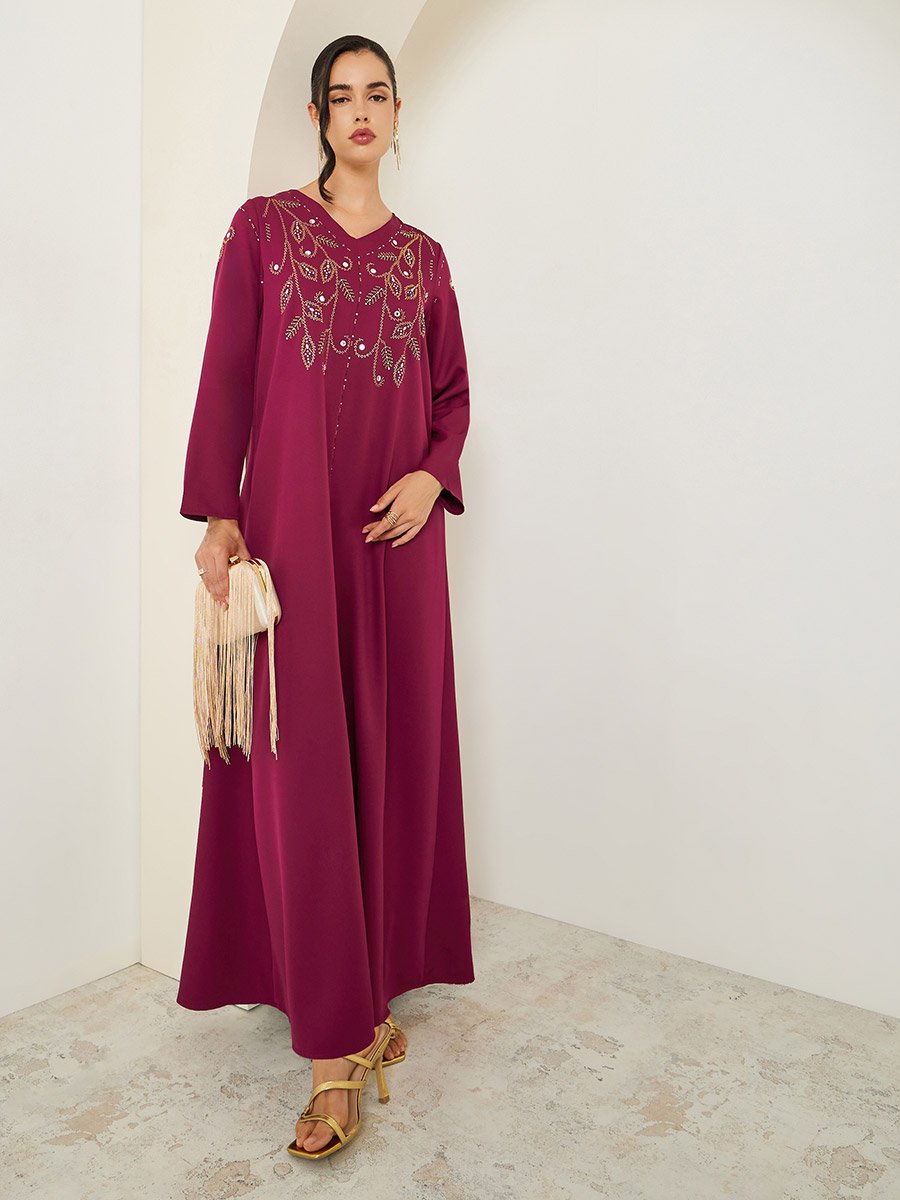 Women Purple Embroidered Jalabiya