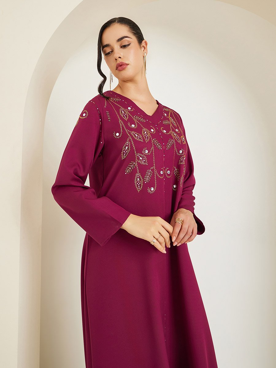 Women Purple Embroidered Jalabiya