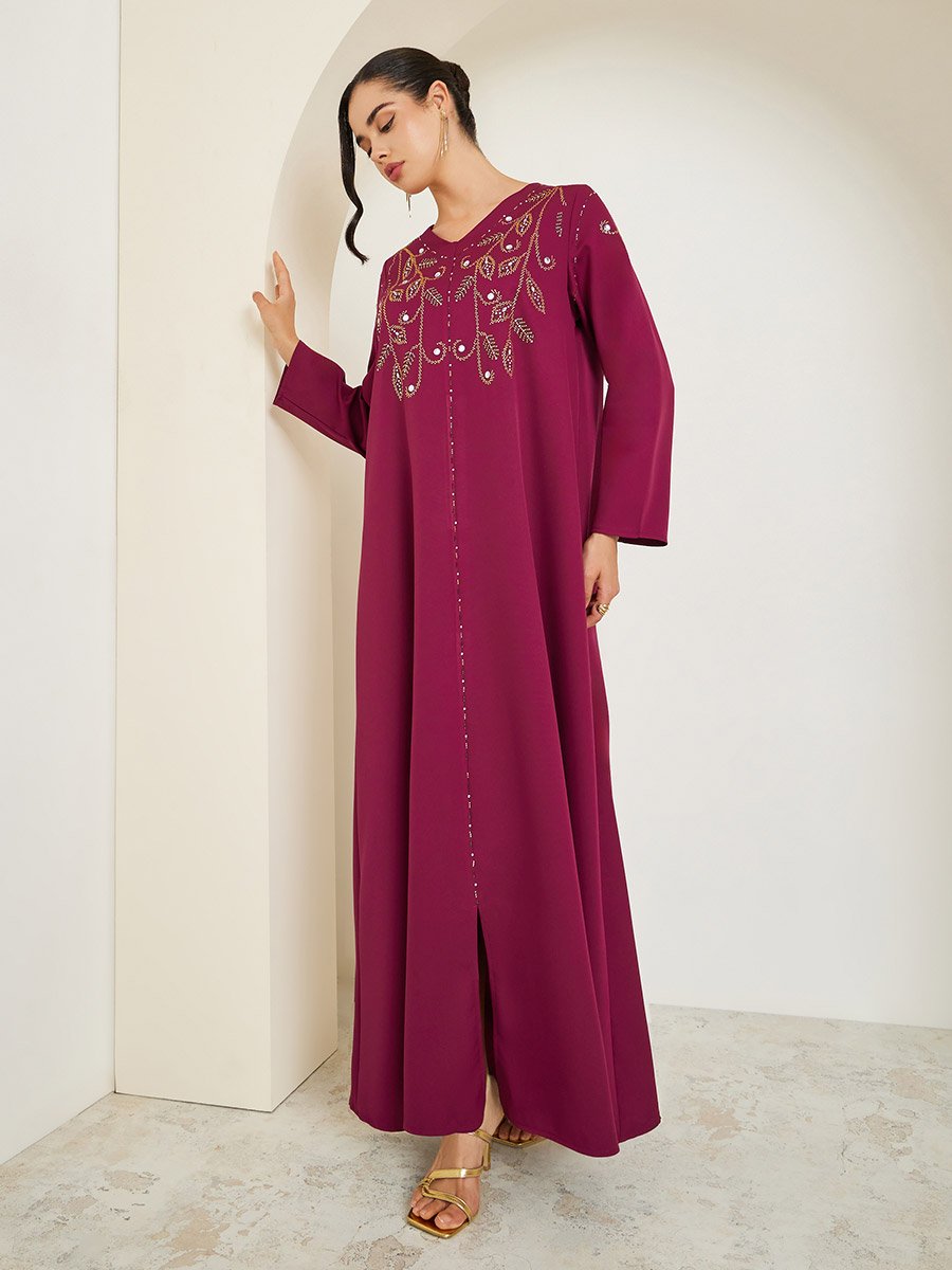 Women Purple Embroidered Jalabiya