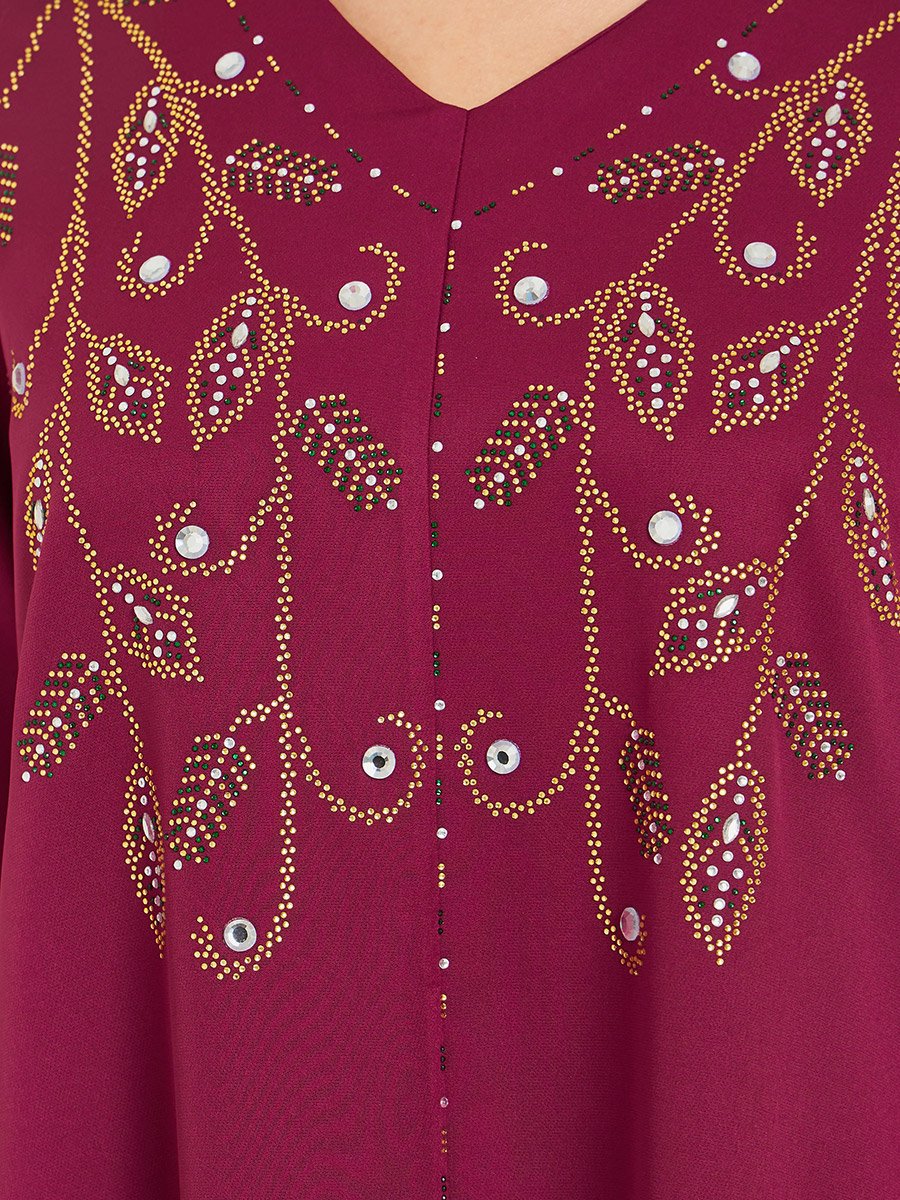 Women Purple Embroidered Jalabiya