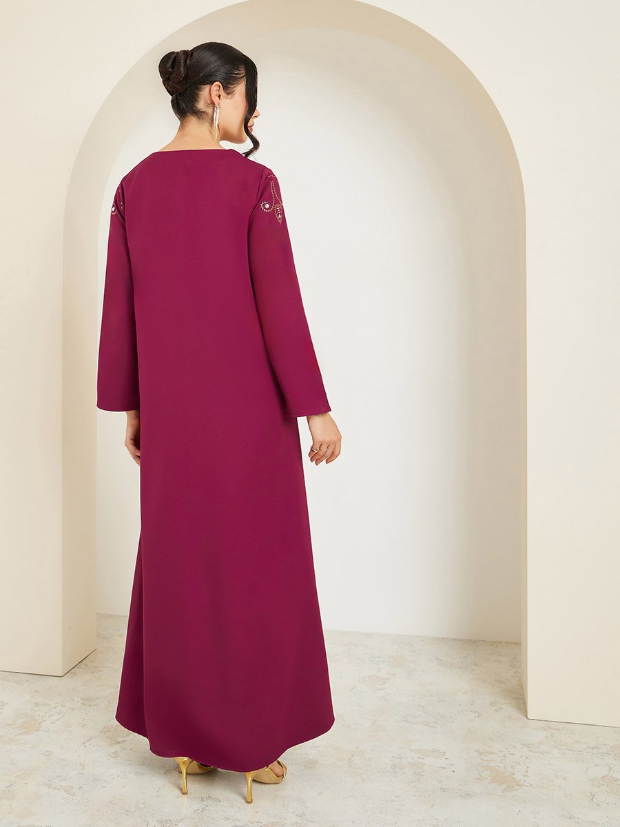 Women Purple Embroidered Jalabiya