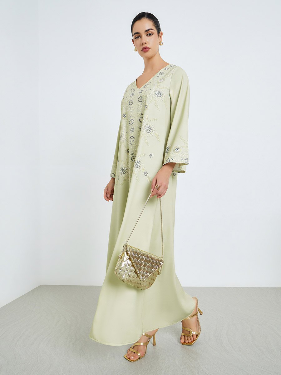 Women Green Embroidered Jalabiya