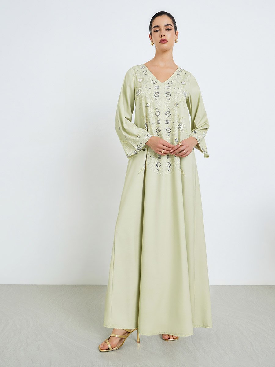 Women Green Embroidered Jalabiya