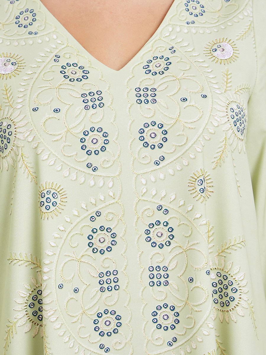 Women Green Embroidered Jalabiya