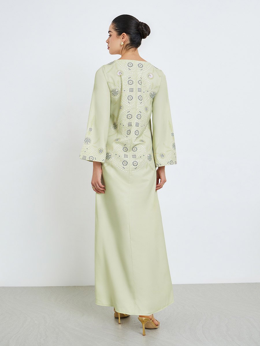 Women Green Embroidered Jalabiya