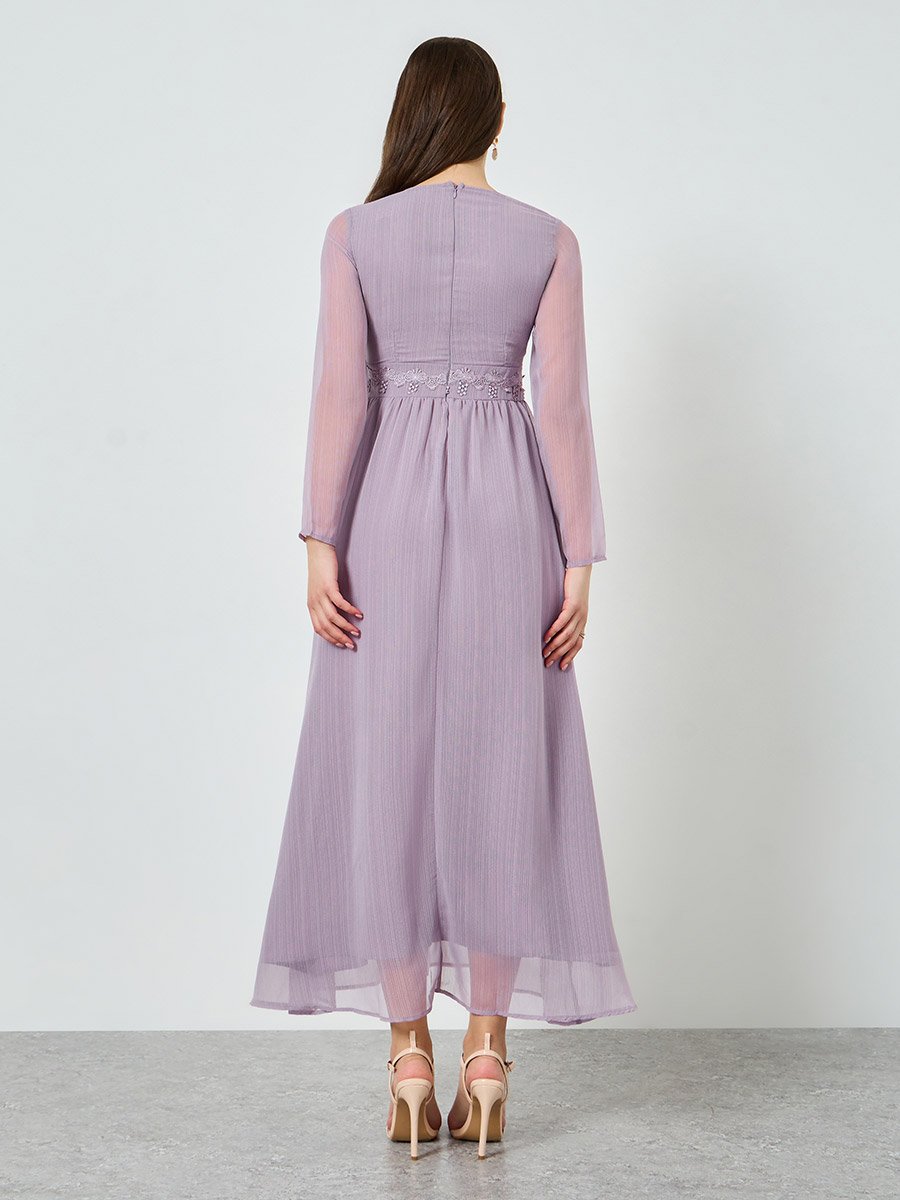 sachin and babi light blue dress Six Stories Bridesmaid bow shoulder chiffon maxi dress in lilac main image 1