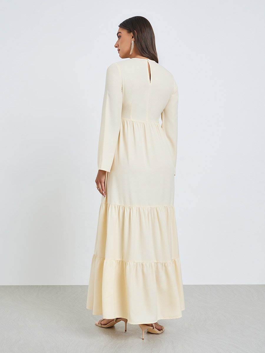 long sleeve embellished backless maxi dress in beige Vienna Embellished Long Sleeve Backless Maxi Dress