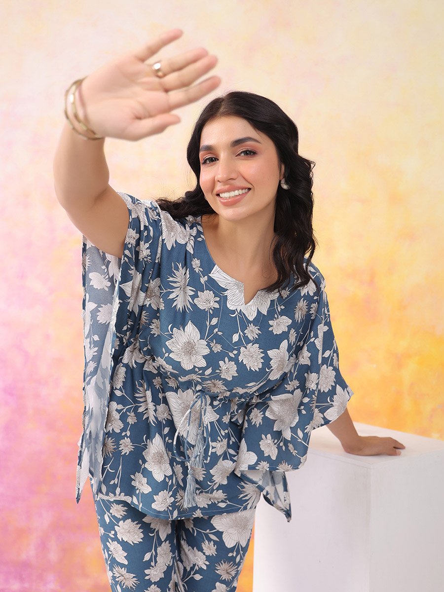 Women Rayon Printed Kaftan Top and Trousers Set
