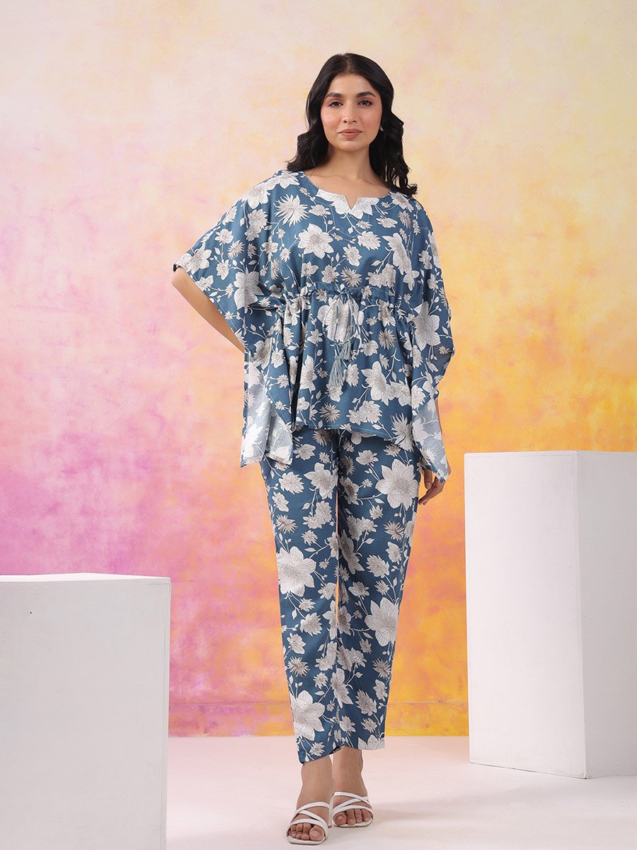 Women Rayon Printed Kaftan Top and Trousers Set
