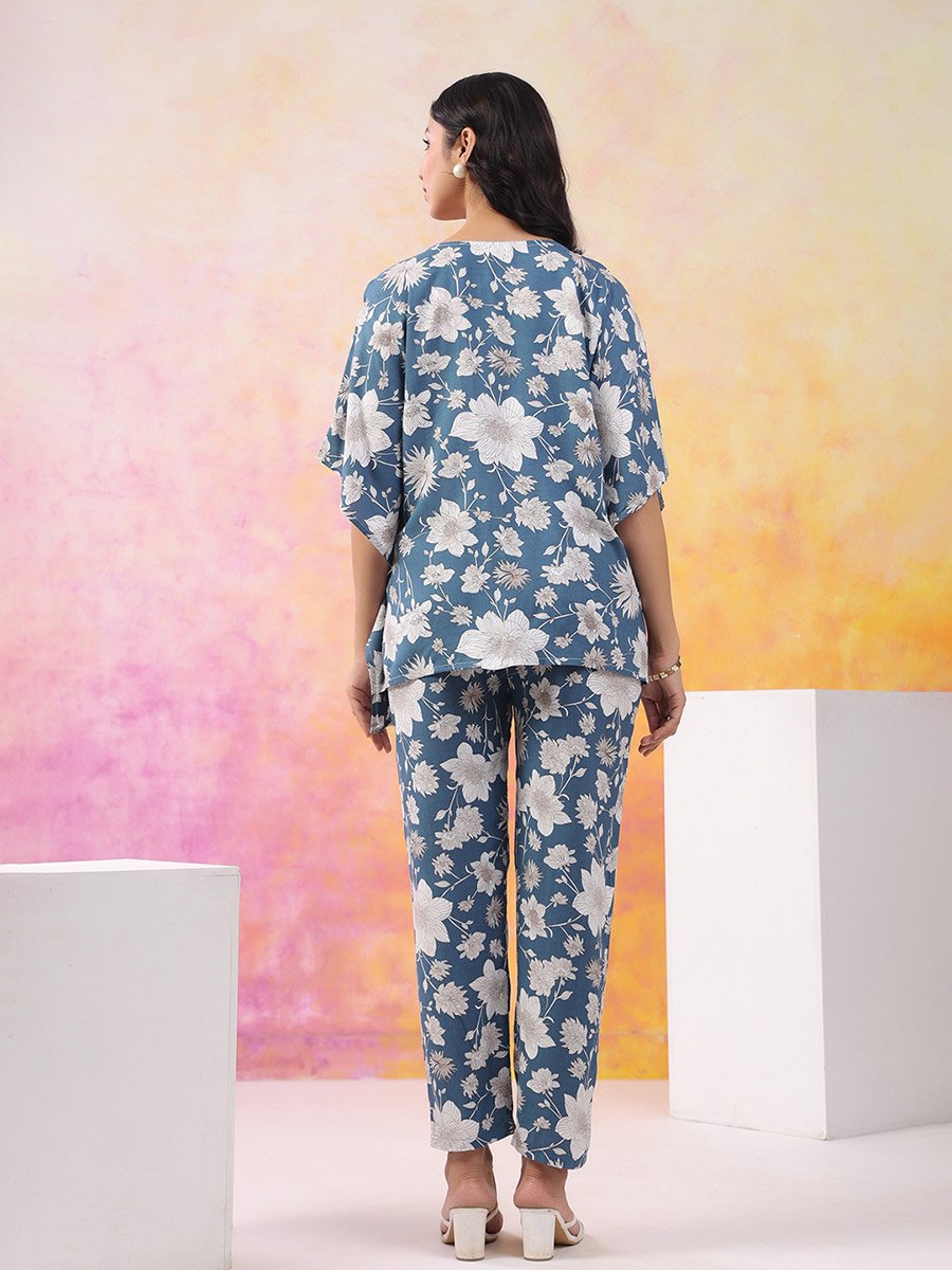 Women Rayon Printed Kaftan Top and Trousers Set