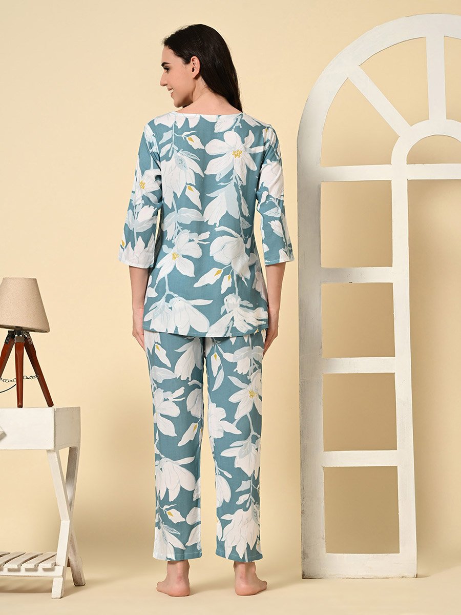 Women Floral Top and Pyjama Set