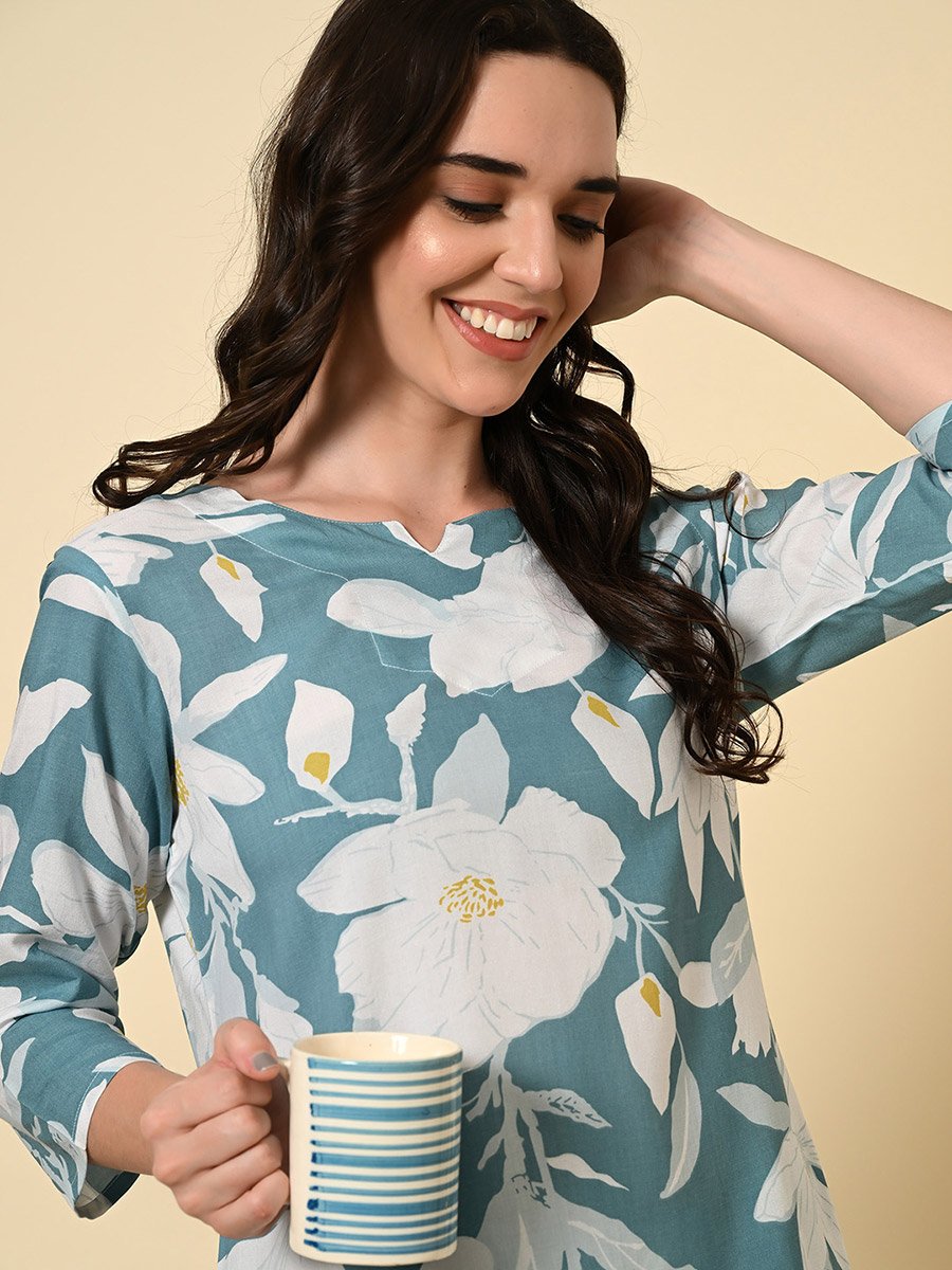 Women Floral Top and Pyjama Set