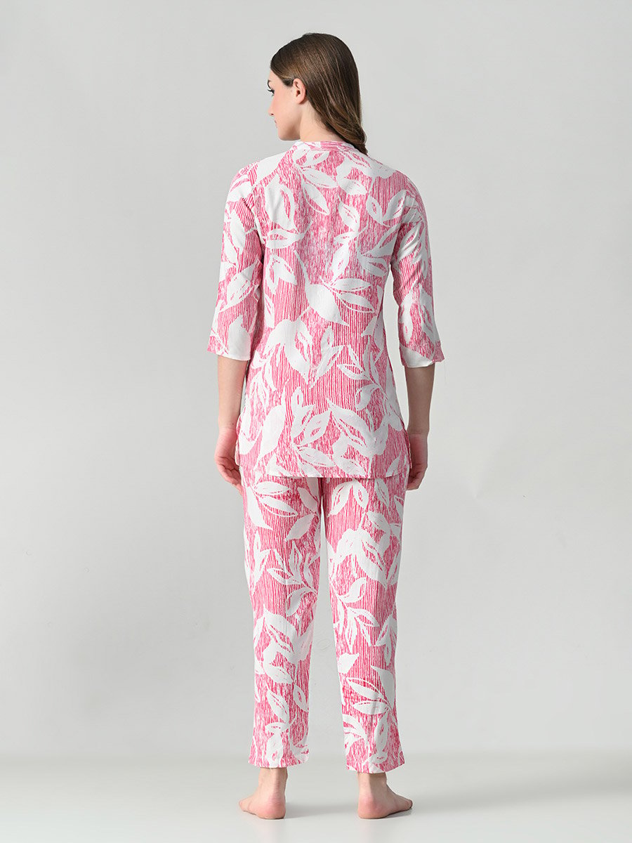Women Leaf Print Top and Pyjama Set