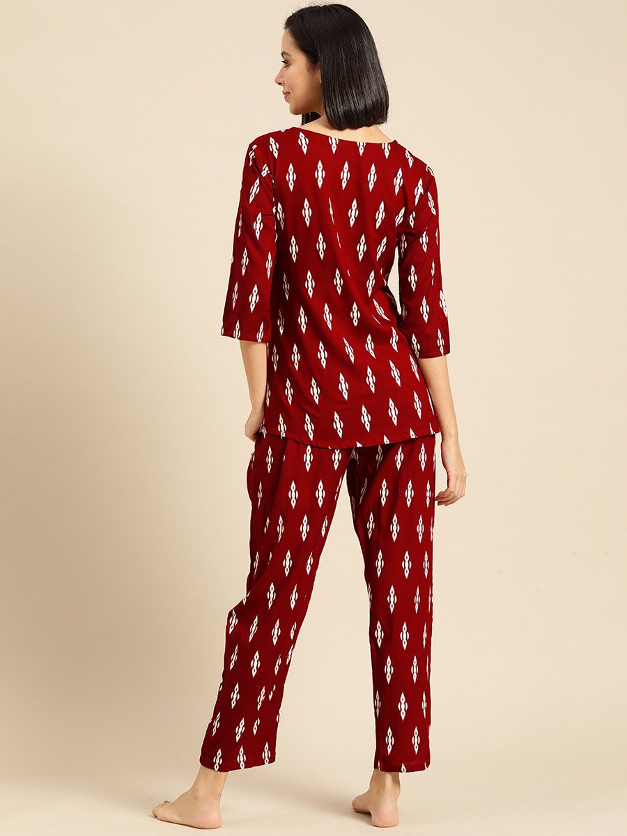Women Graphic Rayon Top and Pyjama Set