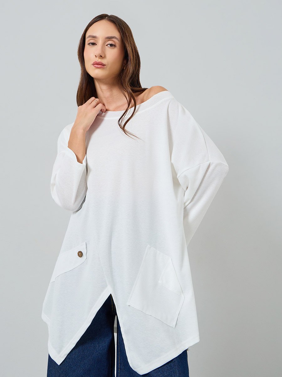 Women Asymmetric Hem Long Sleeve Top