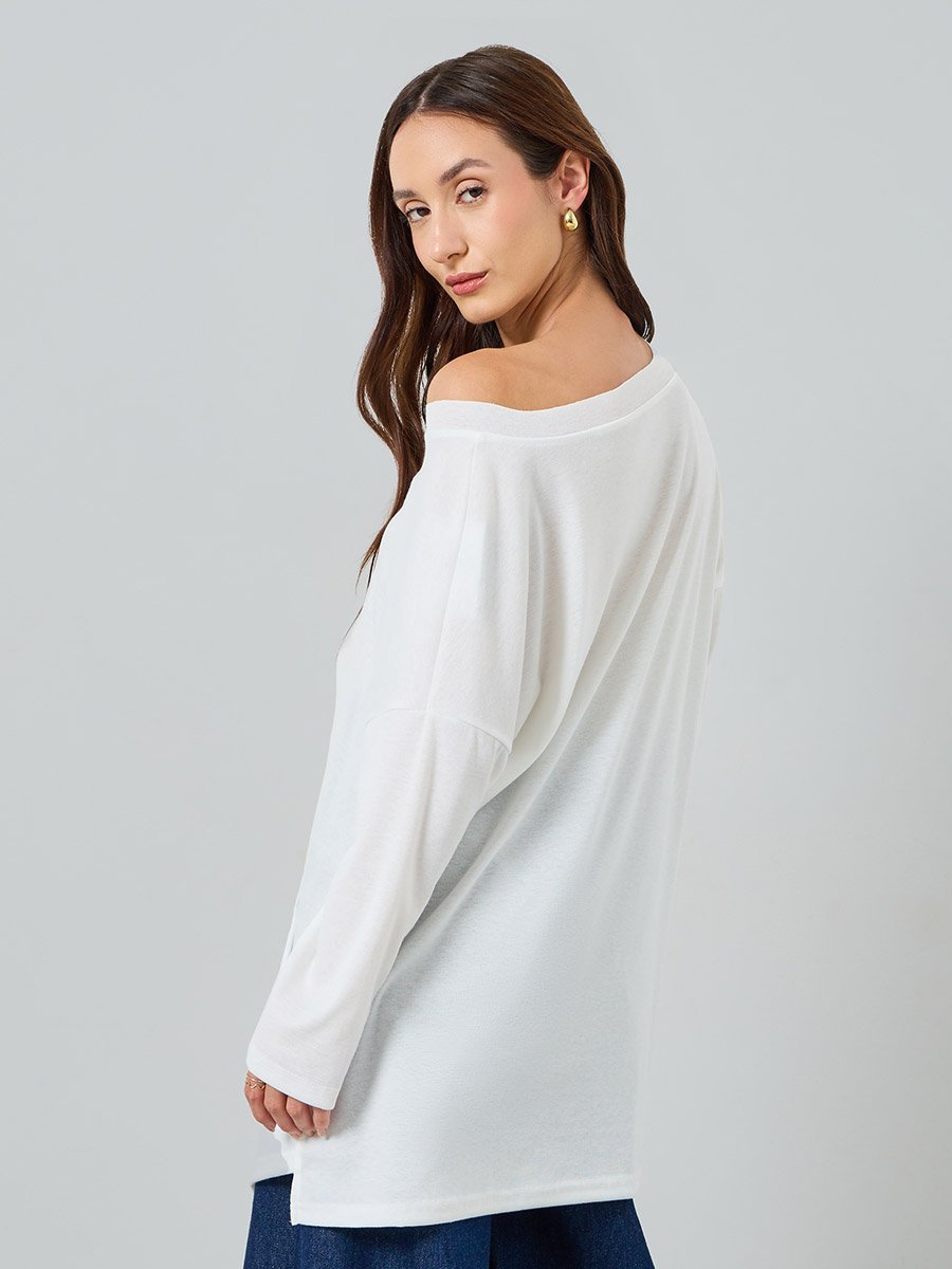 Women Asymmetric Hem Long Sleeve Top