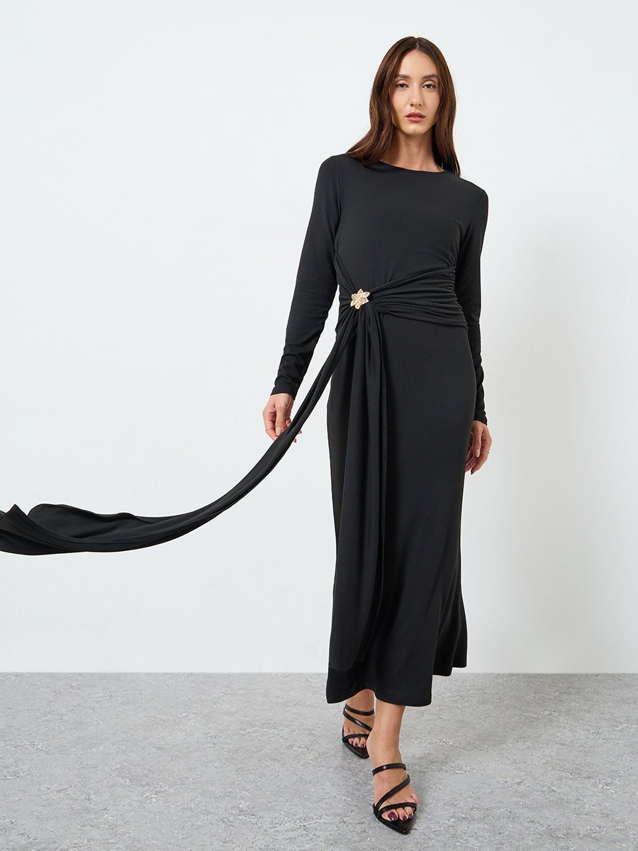 Women Wrap Front Draped Maxi Dress