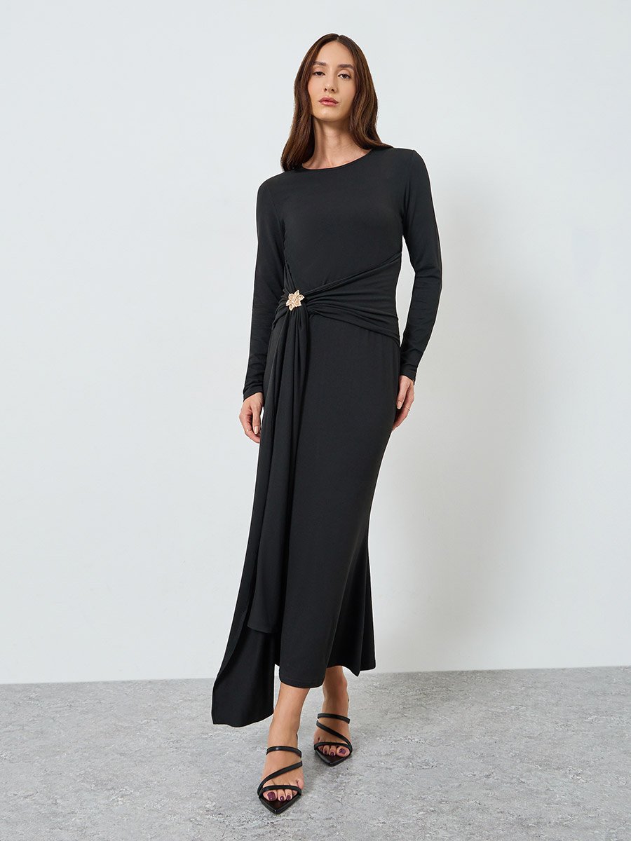 Women Wrap Front Draped Maxi Dress