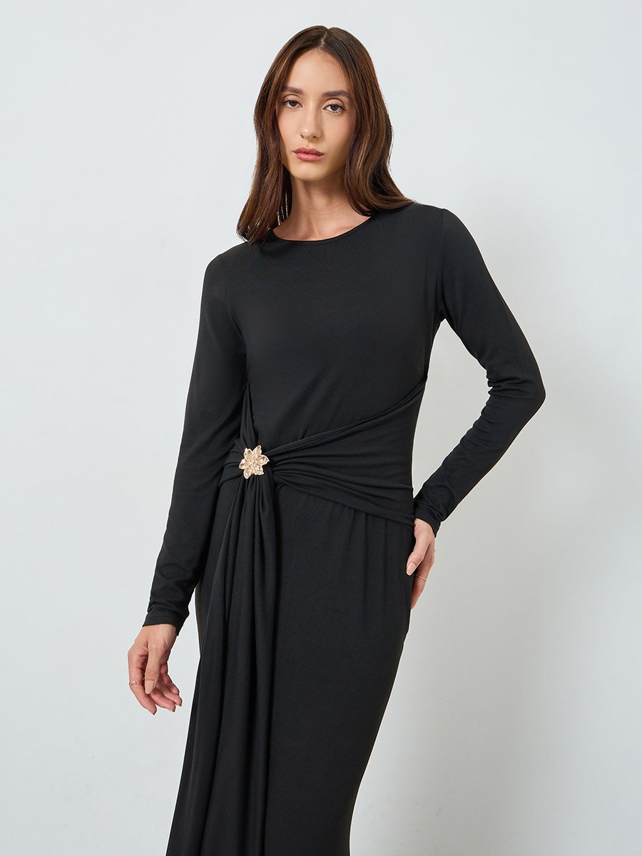 Women Wrap Front Draped Maxi Dress