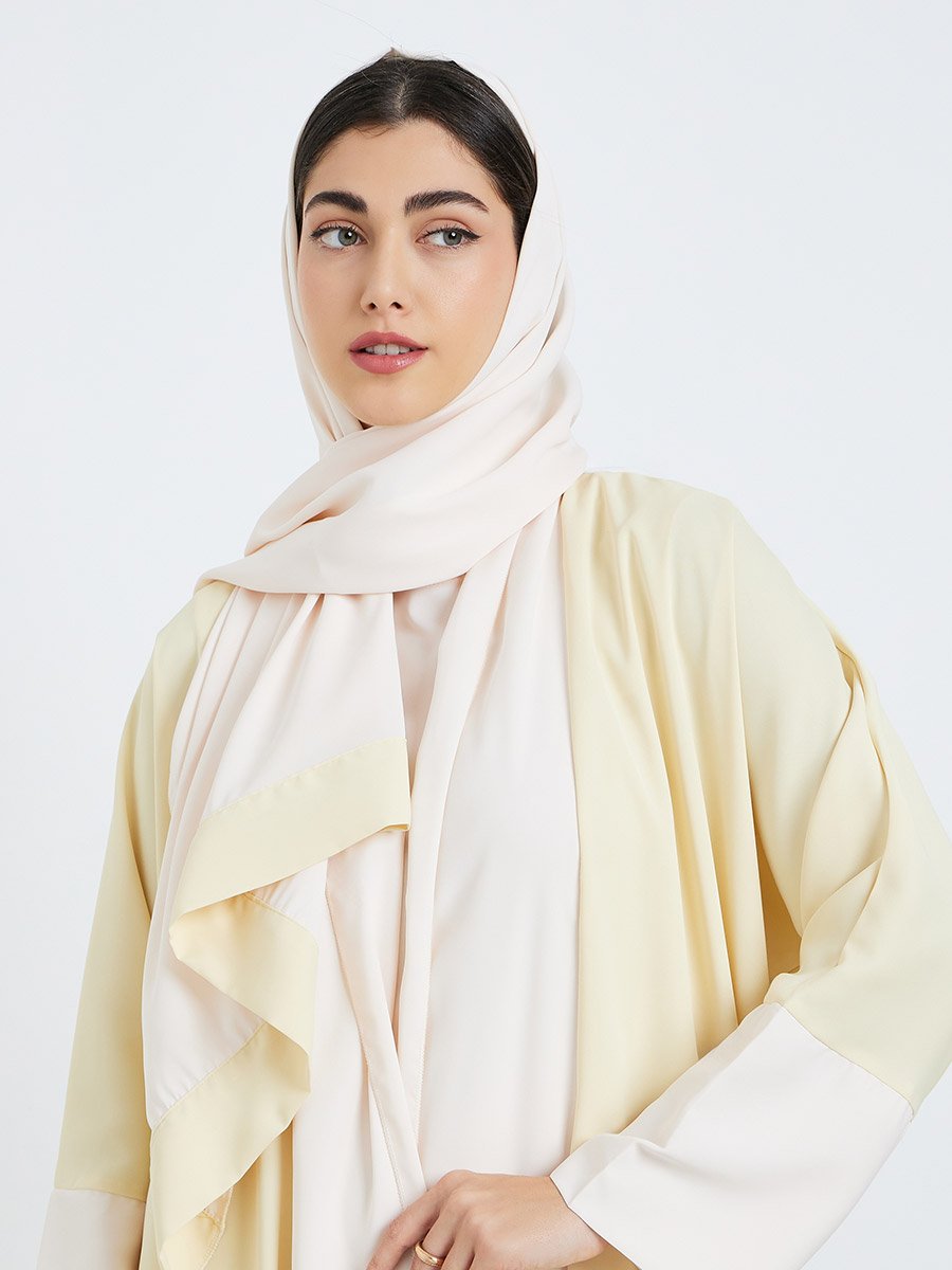 Women Yellow Abaya with Inner Dress and Hijab Set