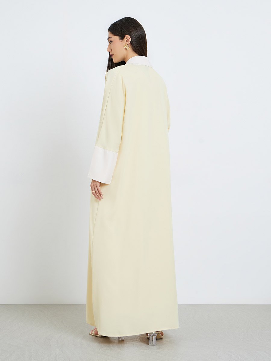 Women Yellow Abaya with Inner Dress and Hijab Set