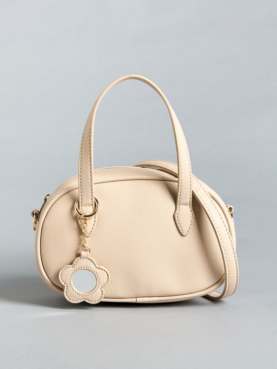 Textured Crossbody Bag with Detachable Strap and Zip Closure