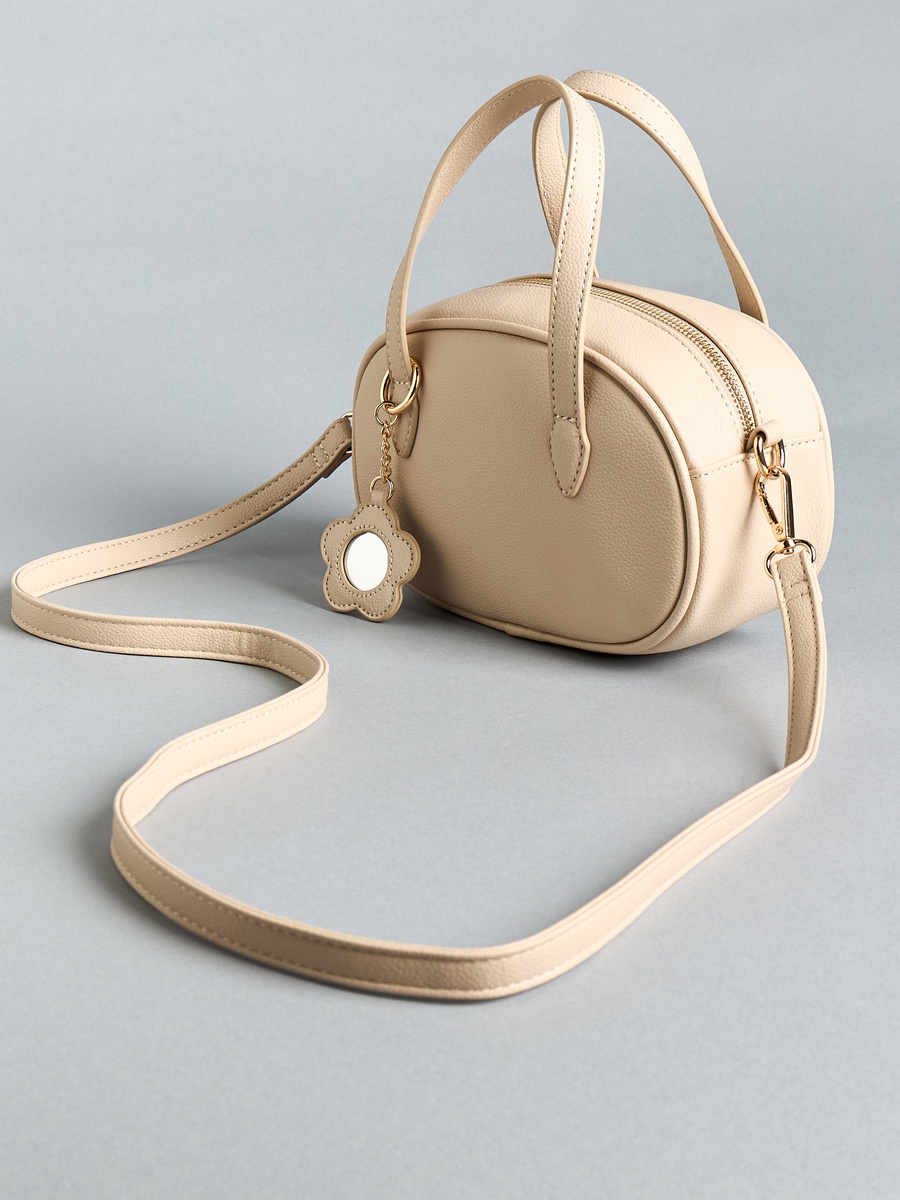 Textured Crossbody Bag with Detachable Strap and Zip Closure