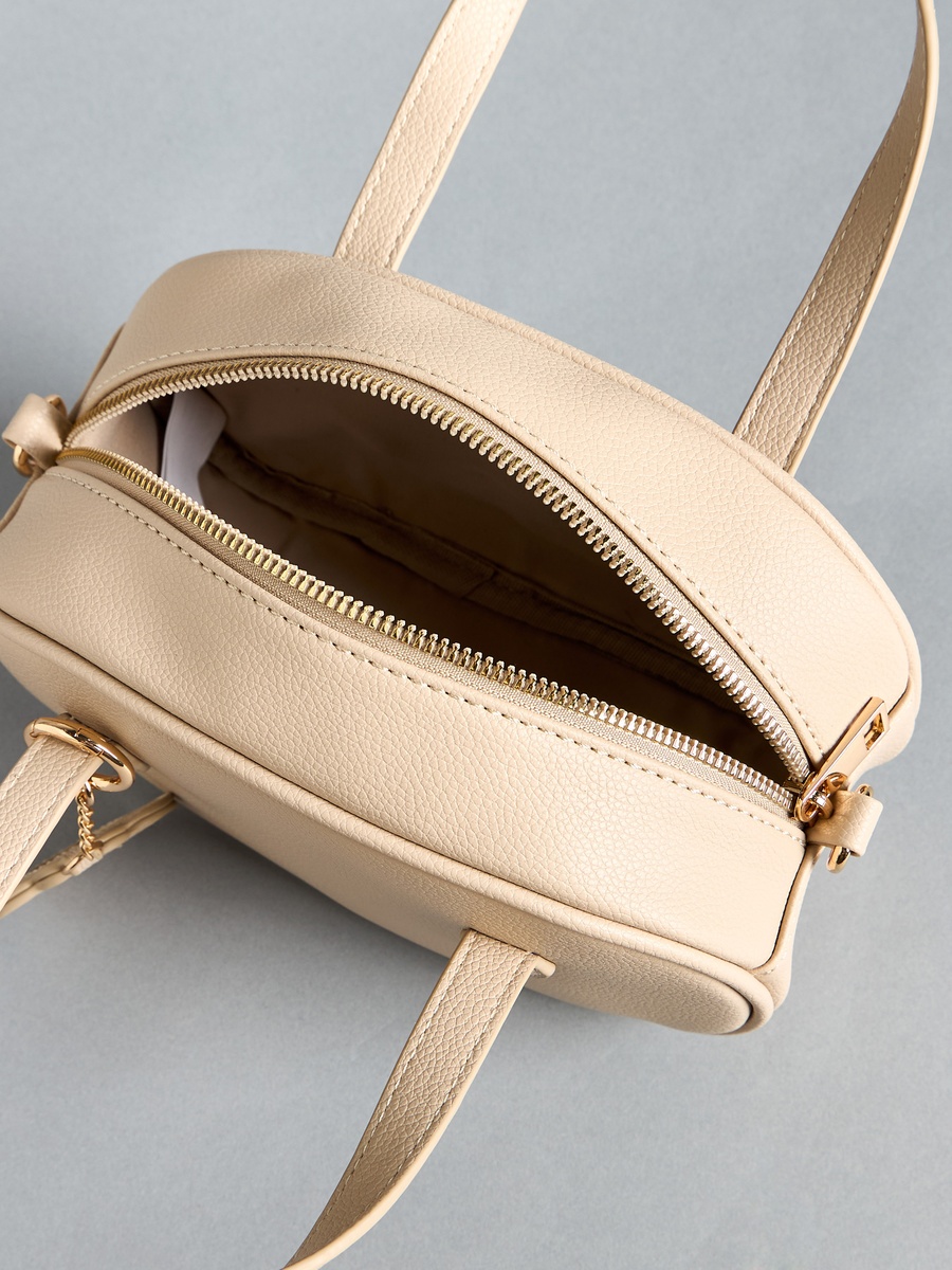 Textured Crossbody Bag with Detachable Strap and Zip Closure