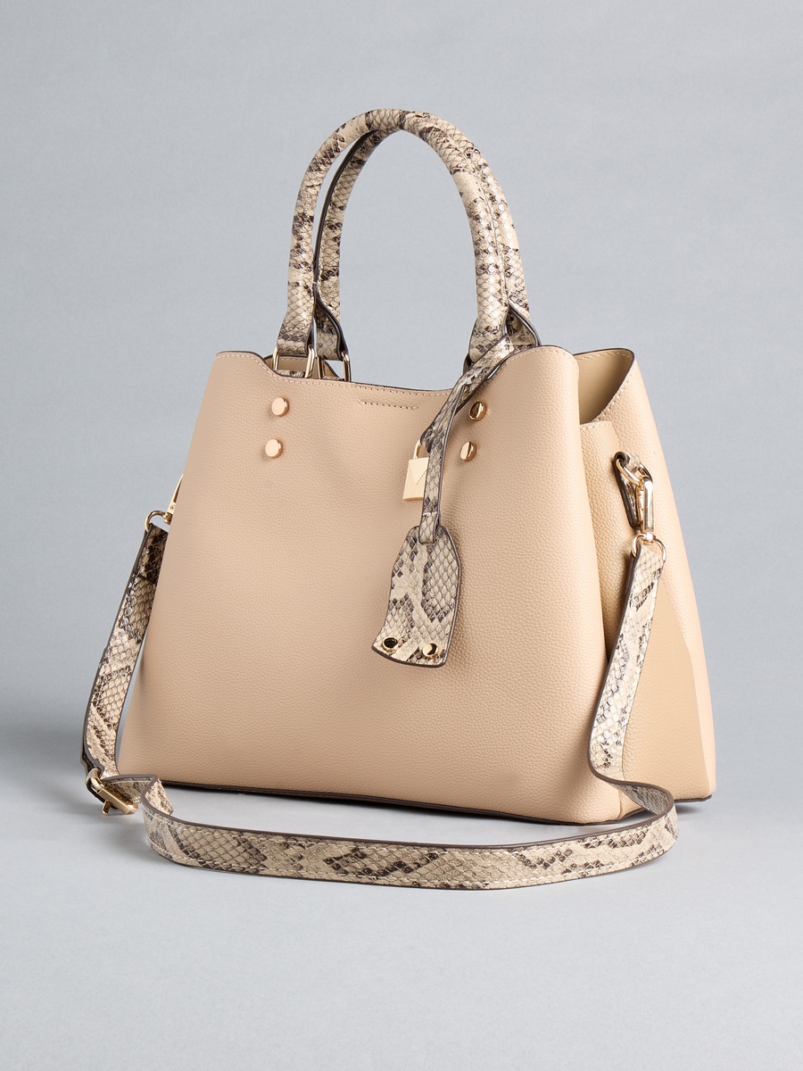Tote Bag with Animal Print Strap and Button Closure
