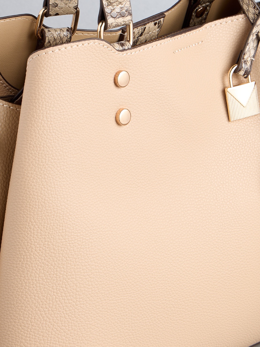 Tote Bag with Animal Print Strap and Button Closure