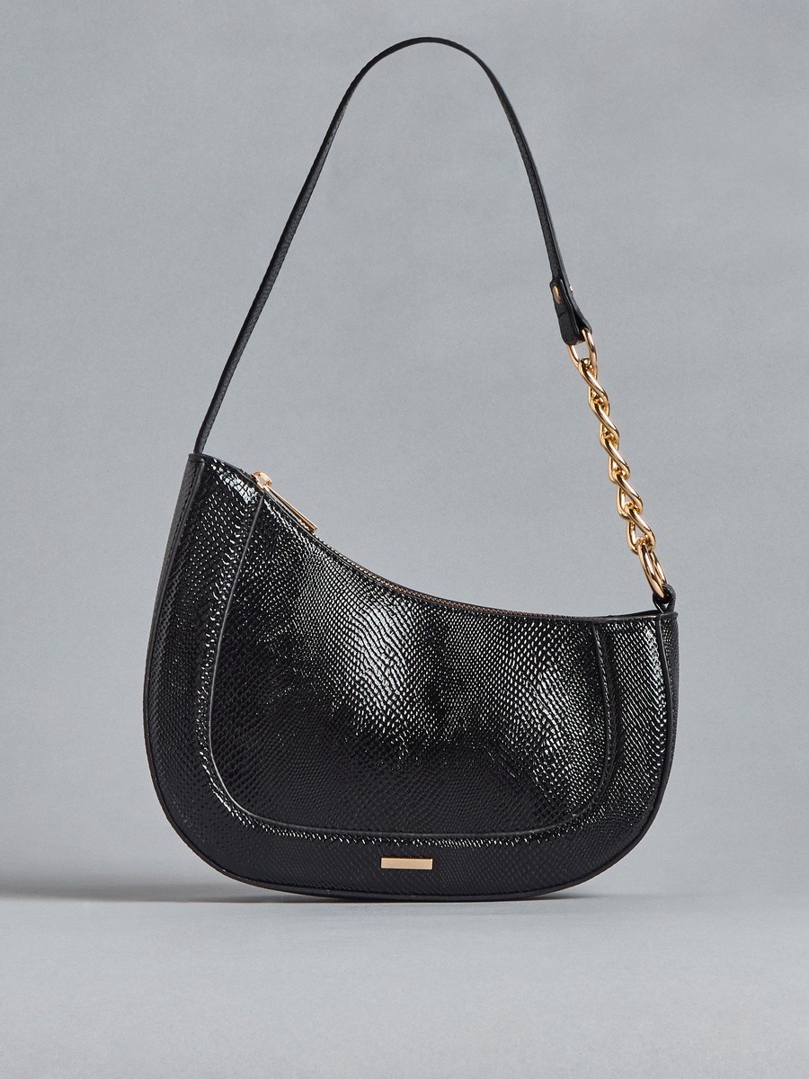 Textured Shoulder Bag with Zip Closure