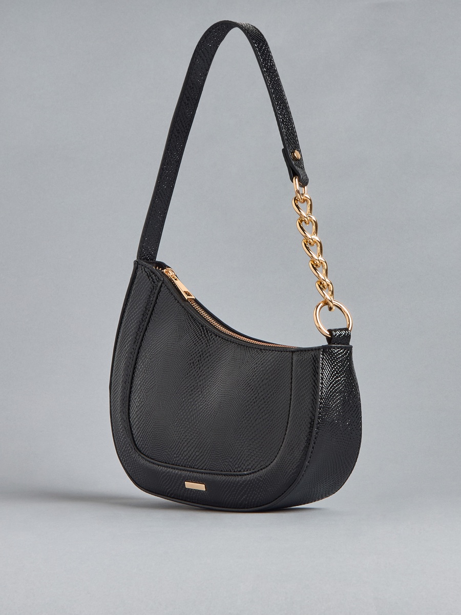 Textured Shoulder Bag with Zip Closure