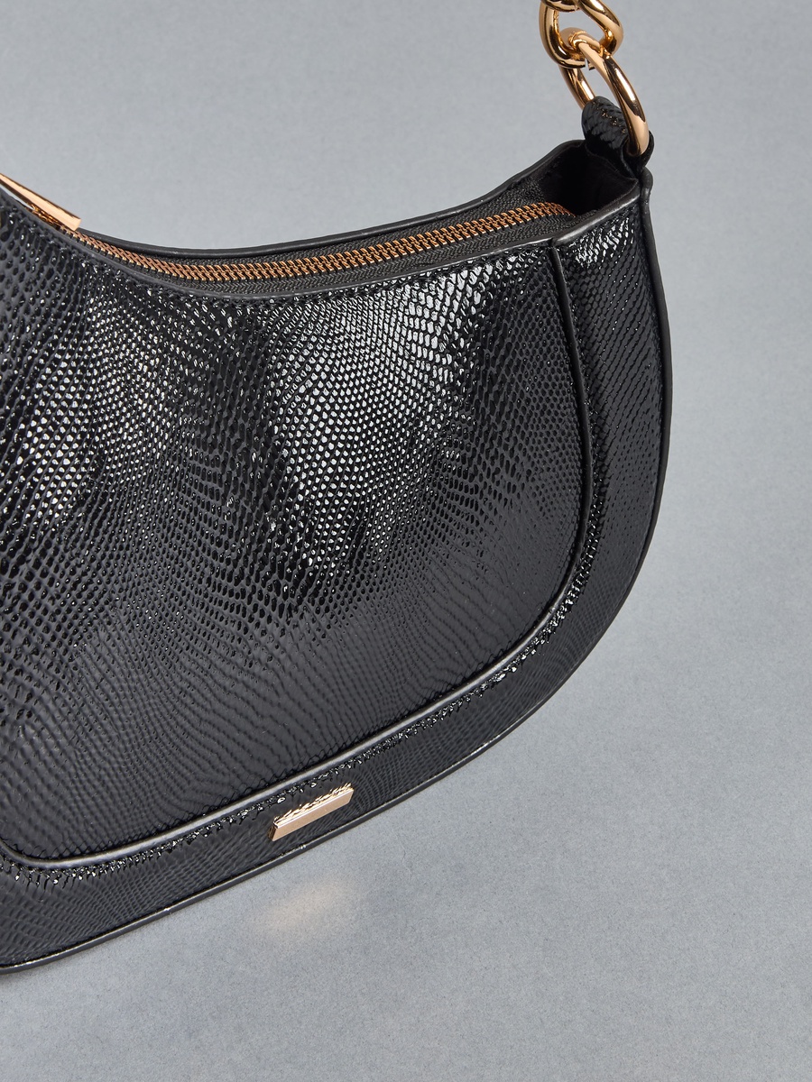 Textured Shoulder Bag with Zip Closure