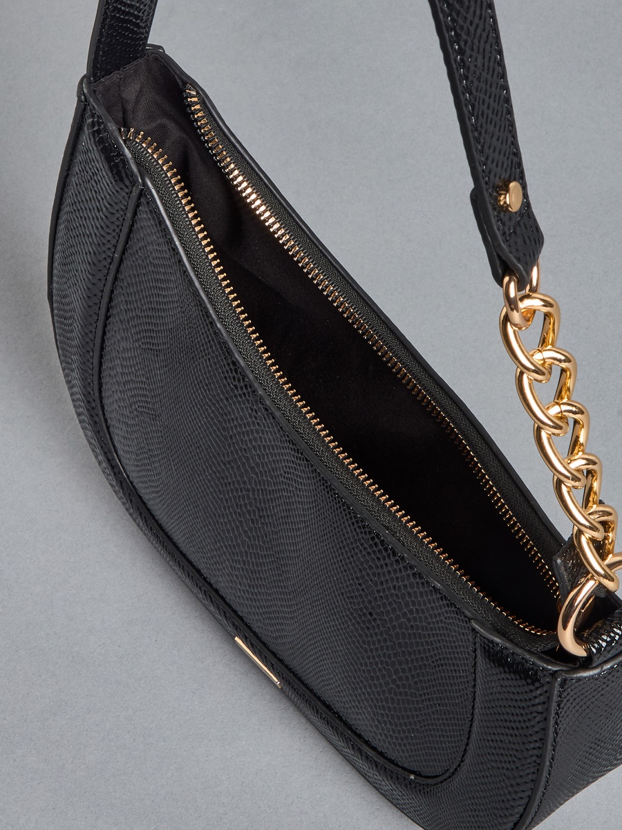 Textured Shoulder Bag with Zip Closure