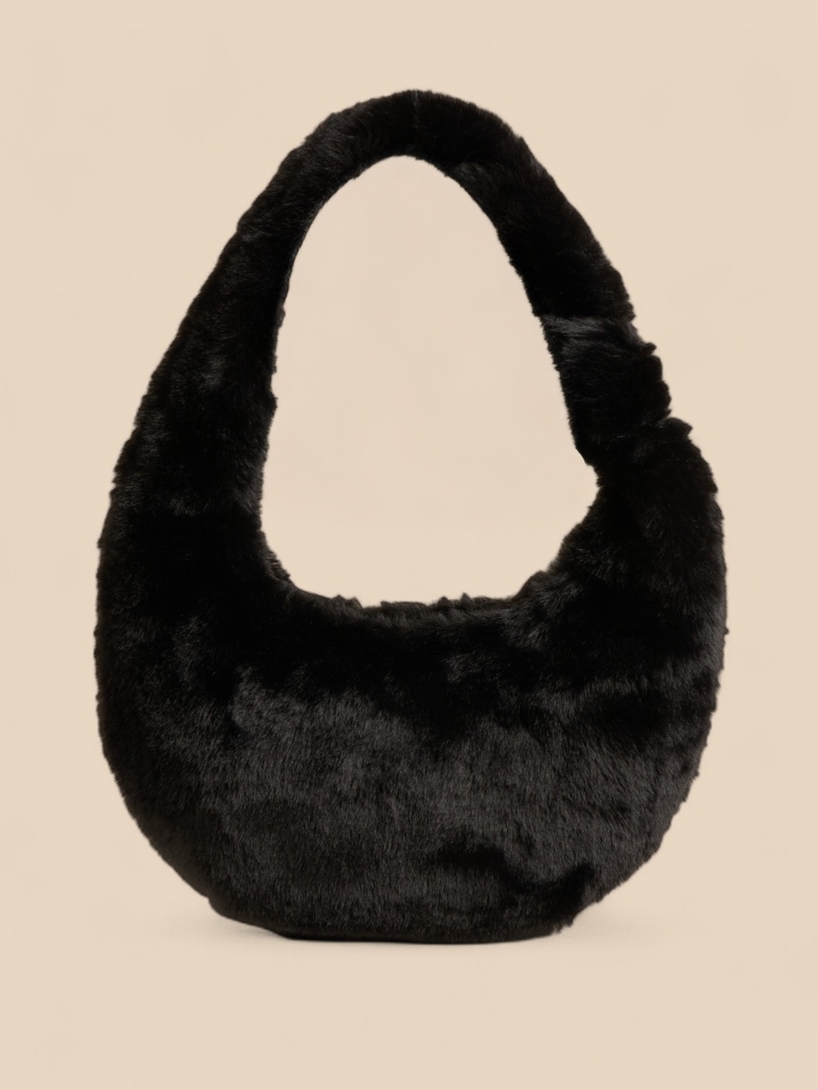 Plush Shoulder Bag with Handle and Zip Closure