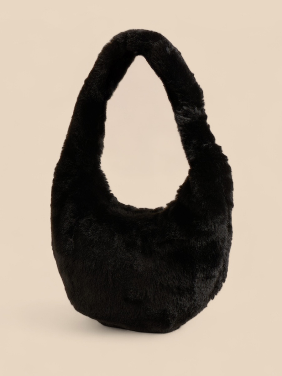 Plush Shoulder Bag with Handle and Zip Closure