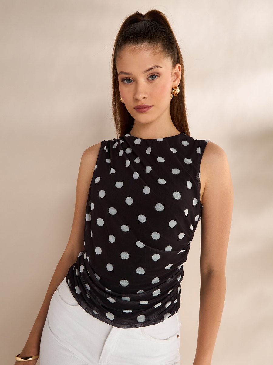 Polka Dot Print Sleeveless Top