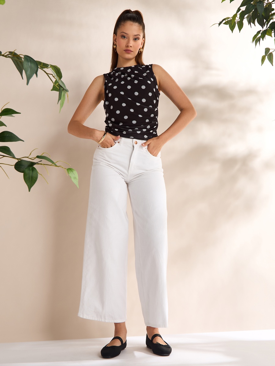Polka Dot Print Sleeveless Top