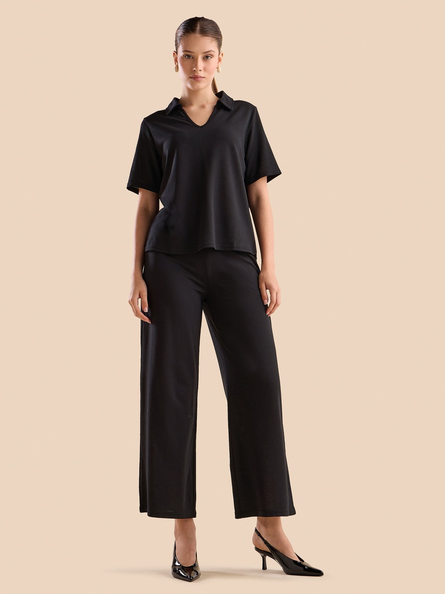 Plain Collared V Neck Top