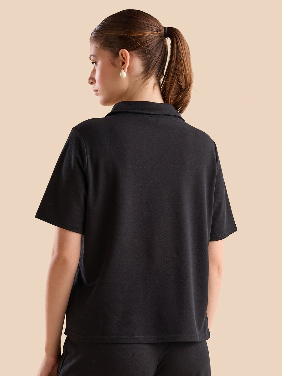 Plain Collared V Neck Top