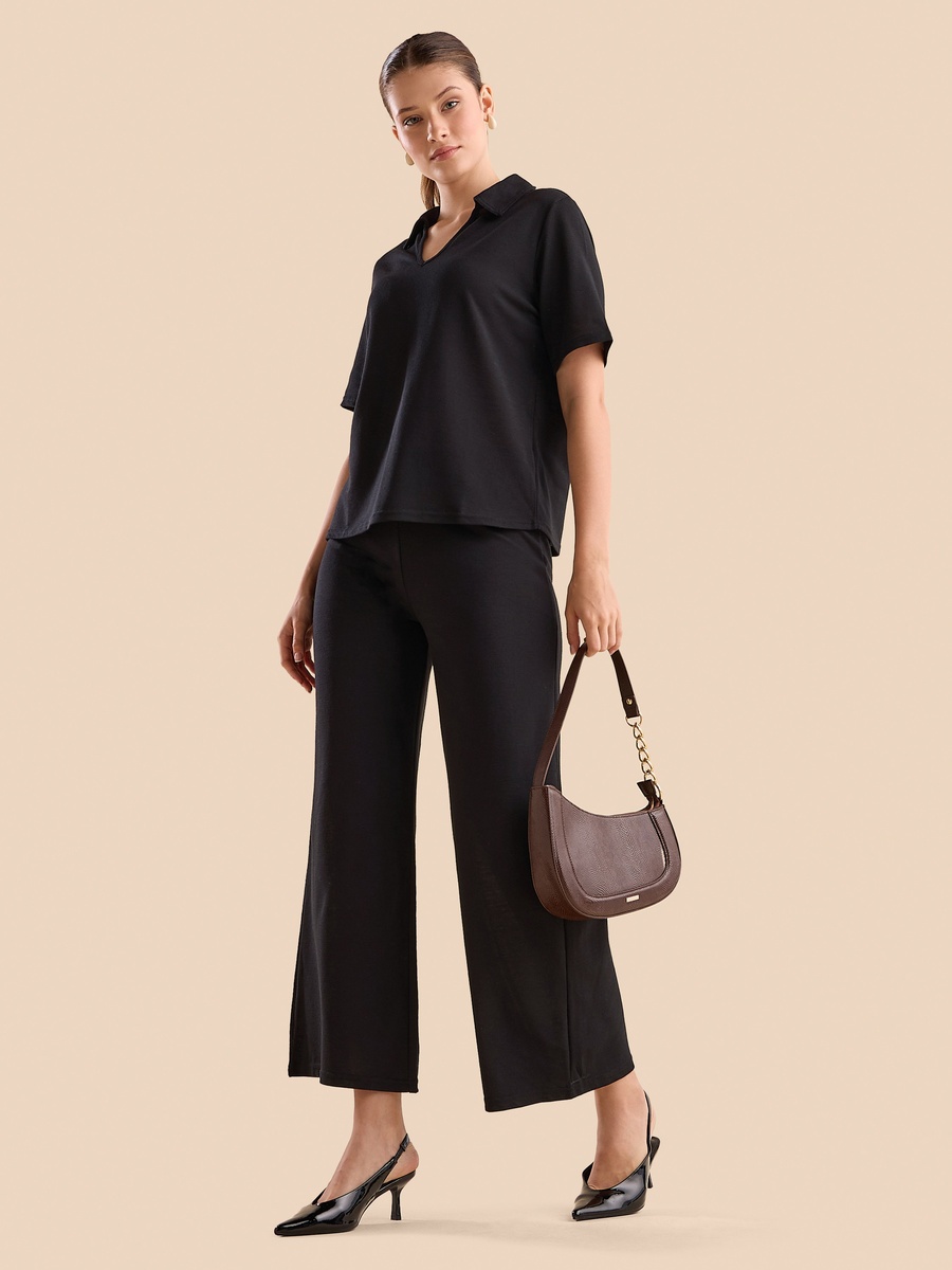 Plain Collared V Neck Top