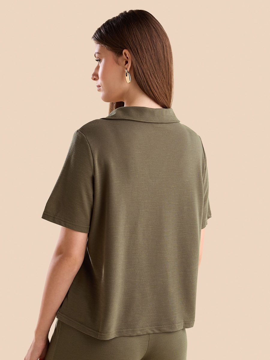 Plain Collared V Neck Top