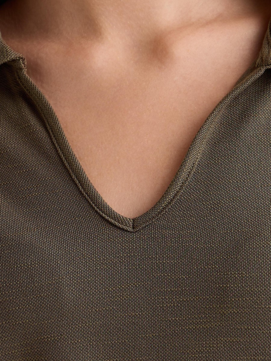 Plain Collared V Neck Top