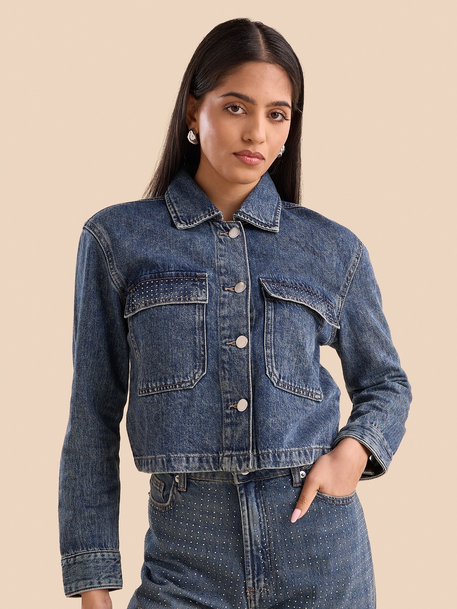 Denim Jacket with Embellished Pocket