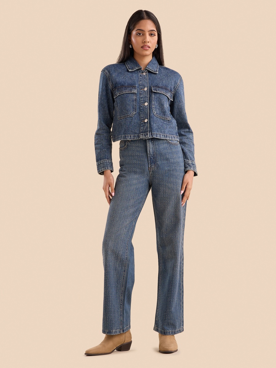 Denim Jacket with Embellished Pocket