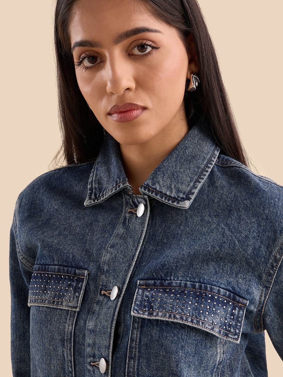 Denim Jacket with Embellished Pocket