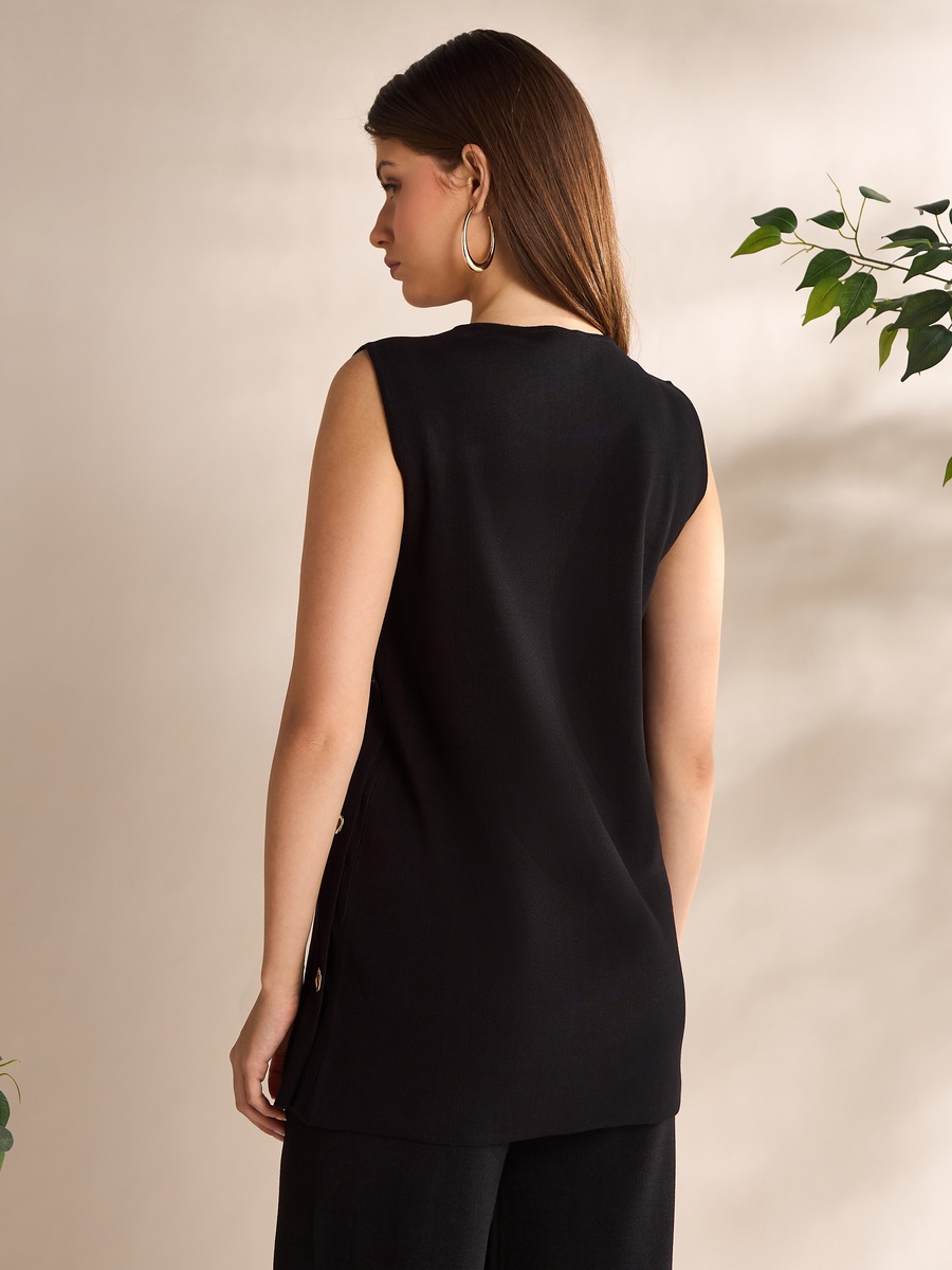 Plain Sleeveless Longline Sweater