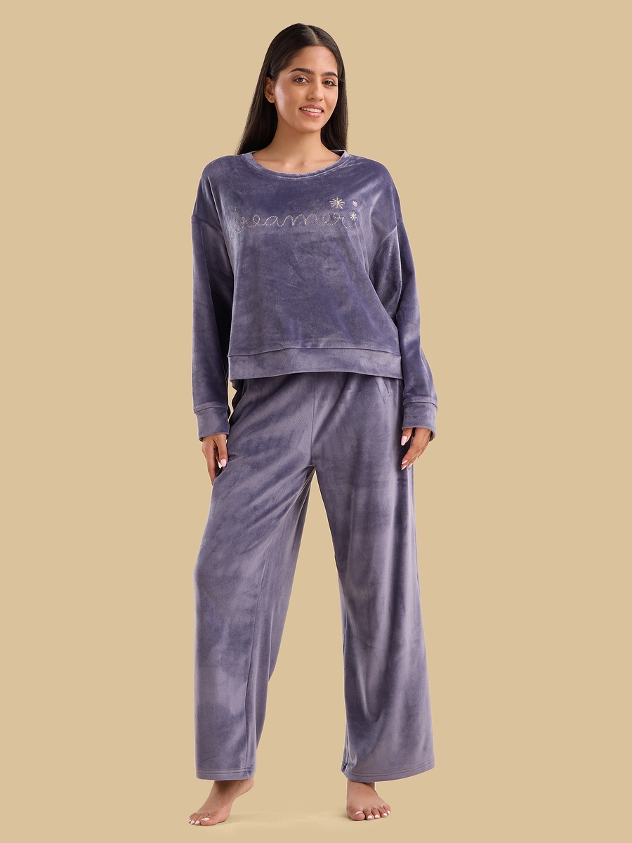 Lurex Embroidered Velour Pyjama Set