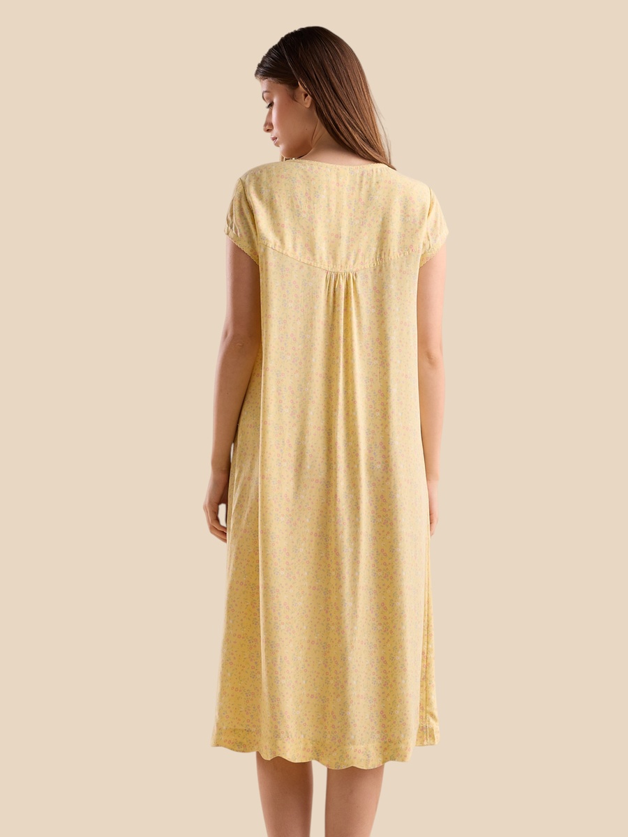 Floral Print Night Dress with Pintuck Detail